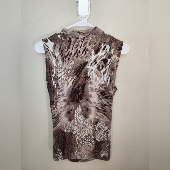 Evan-Pioneer Brown Abstract Snakeskin sleeveless faux wrap blouse - Picture 11 of 11